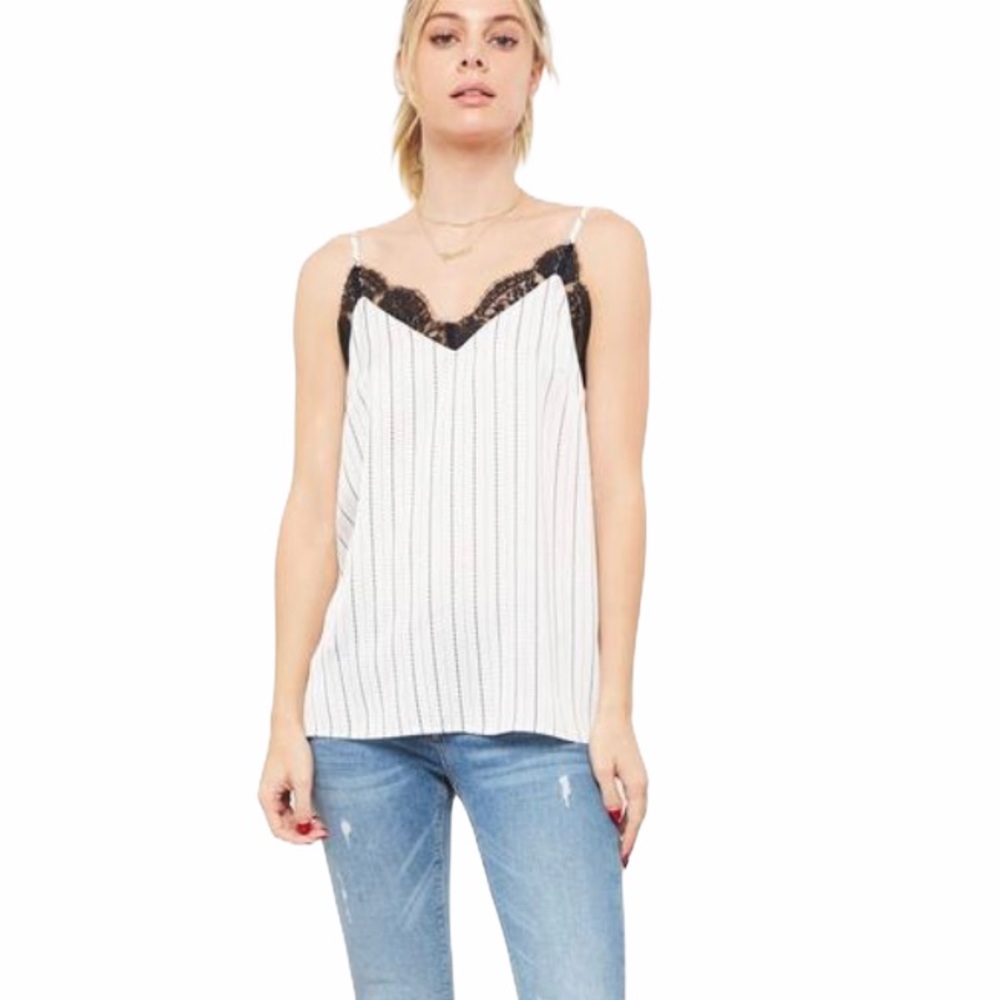 Promesa Straight Laced Striped Lace Trim Cami Top